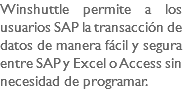 Winshuttle permite a los usuarios SAP la transacción de datos de manera fácil y segura entre SAP y Excel o Access sin necesidad de programar.